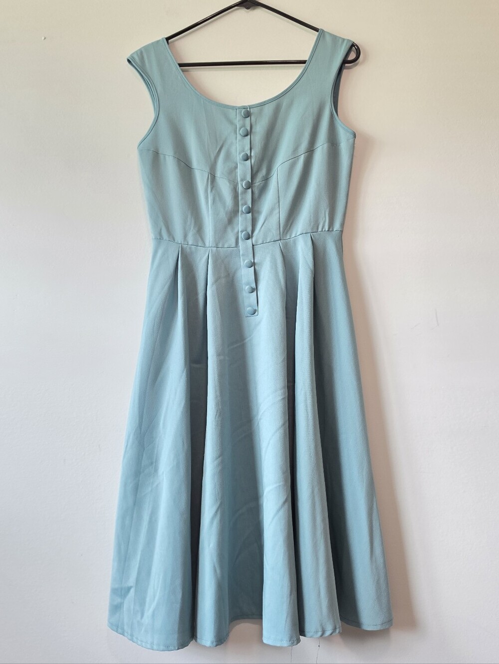 Light Blue Sleeveless Button-Front Fit & Flare Dress